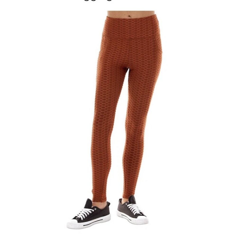True Rock Women's Honeycomb Stretch High Waist Leggings Running Errands Rust  L